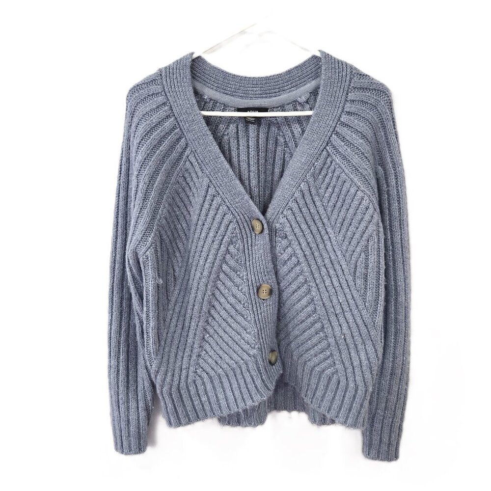 Aqua Sz Large Mixed Rib Cropped Cardigan